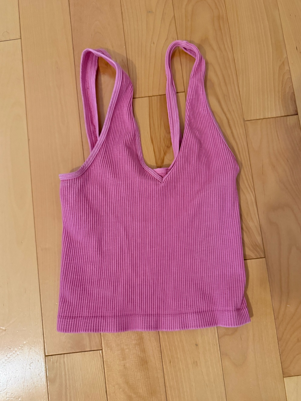 Pink Ribbed V-Neck Tank Top
